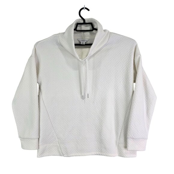 Womens Liz Claiborne White Quilted Mock Neck Pullover Sweater Drawstring Size M - Picture 1 of 8